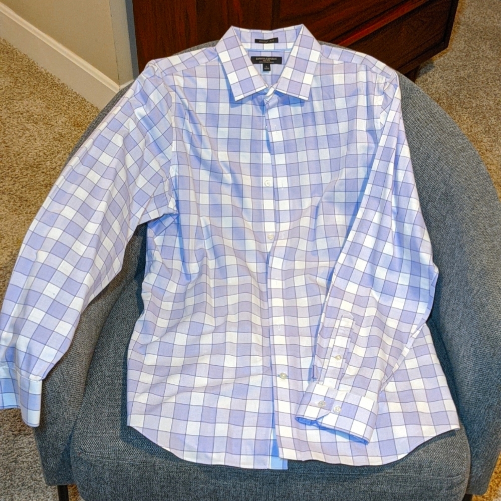 Banana Republic L Grant (slim) fit purple/white checker shirt